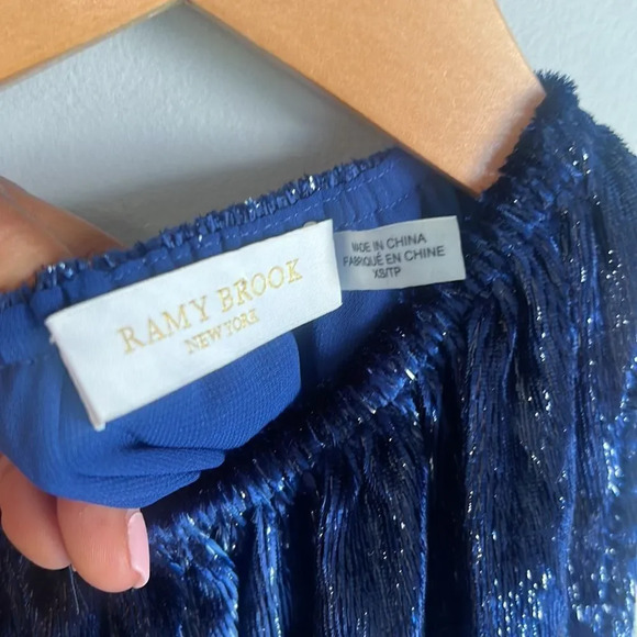 Ramy Brook Blue Shimmer Velvet Blouse - Picture 6 of 9